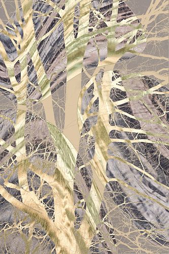 Silhouette d'arbre entrelacée dans un motif abstrait