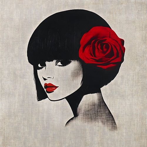 Rode lippen en rode roos