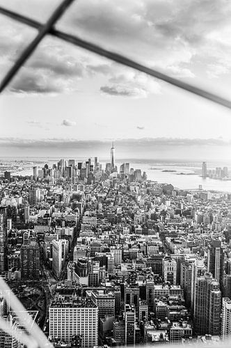 New York City Skyline  - Freedom Tower - Black and White  by Rob van der Voort