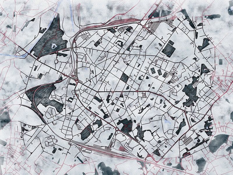 Map of La Louvière with the style 'White Winter' by Maporia