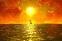 Schöner Sonnenuntergang mit Segelboot auf See