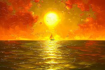 Schöner Sonnenuntergang mit Segelboot auf See