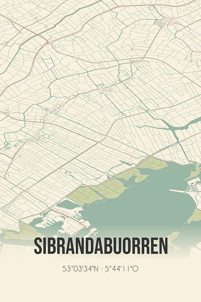 Carte ancienne de Sibrandabuorren (Fryslan) par Affiches de lieux