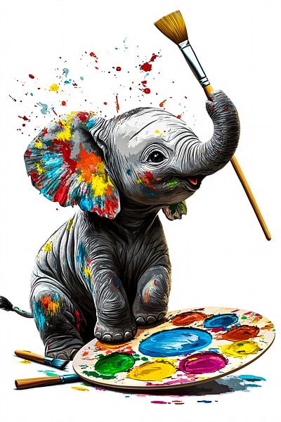 Schilderende olifant met kleuren van Art & Soul Creations