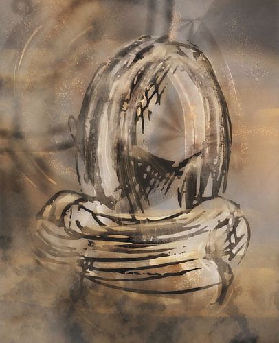 Digitaal artwork - abstract portret met goud bruine kleuren