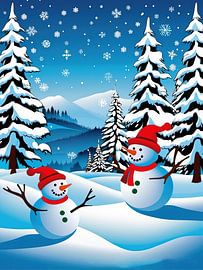 Christmas illustration, cold, fir, landscape, nature, Santa hat, by Laly Laura