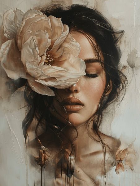 Modernes Porträt mit einer großen Blume von Carla Van Iersel