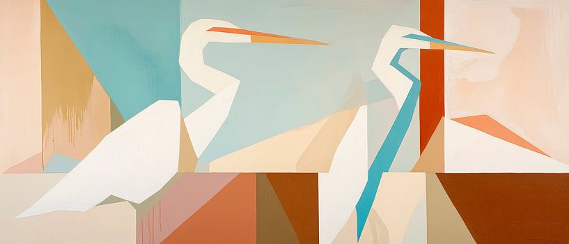 Elegante reigers in zachte kleuren van Poster Art Shop