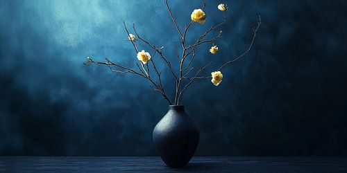 Yellow Roses in Dark Blue