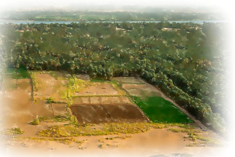 Velden en een palmbos op de Nijl, Soedan van Frank Heinz