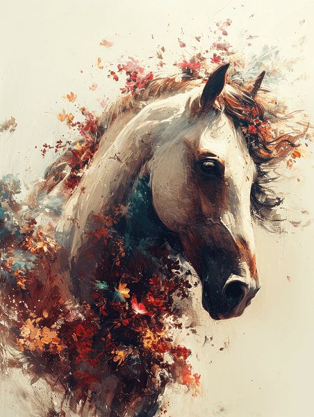 Symphonie de fleurs - Equine Elegance - cheval blanc - fleurs par Eva Lee