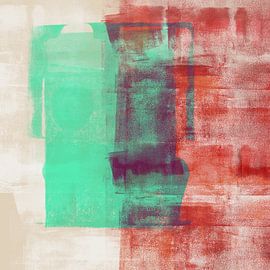 Moderne minimalistische abstracte kunst in groen, warm rood en beige van Abstract Minimalist Art