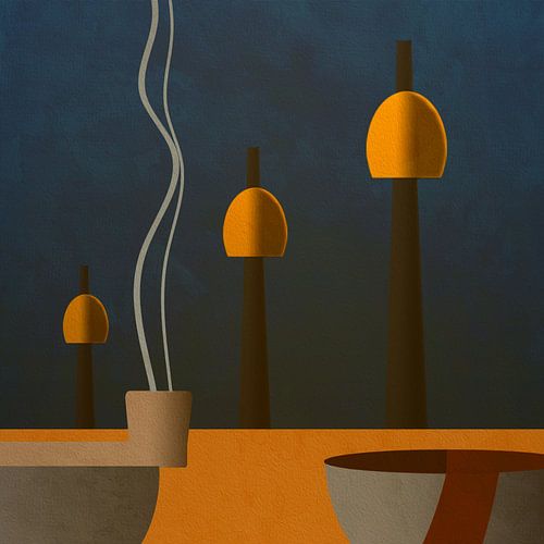 Three lampposts and a pipe