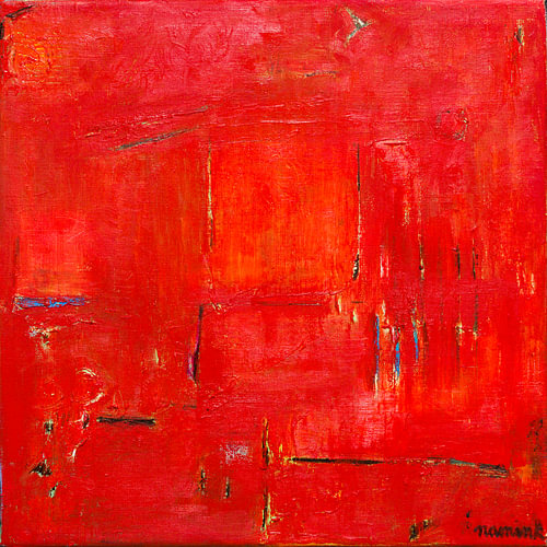 Red  | Rood modern abstract warm olieverf schilderij met kleurrijke accenten