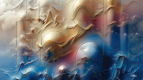 magical shapes in blue-gold-silver-pink