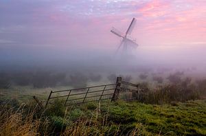 Holländische Mühle im Nebel von Peter Bolman