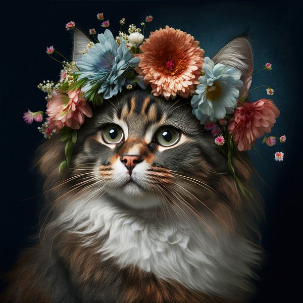 Cat in garland: An image of natural elegance by Vlindertuin-Art