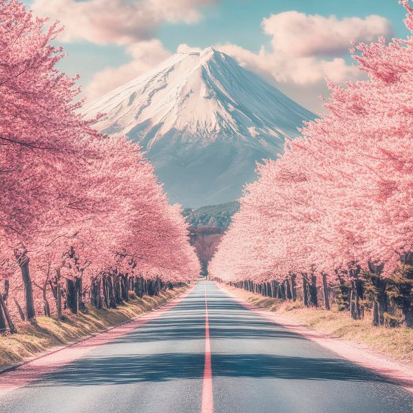 Cherry Blossom Road Fuji by Poster Art Shop
