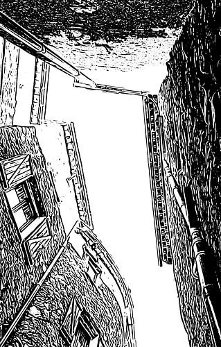 INTRAMUROS abstract of tall dark facades and the clear sky Entrevaux, France