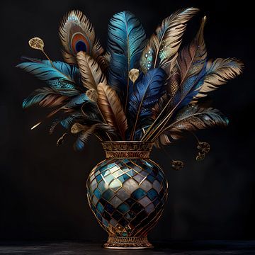 Stillleben Vase mit exotischen Federn (2) von Rene Ladenius Digital Art