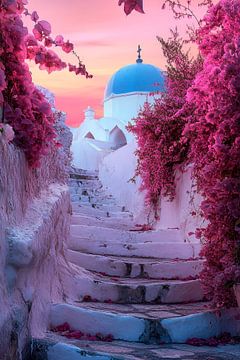 Pink staircase with flowers - dreamlike by Poster Art Shop