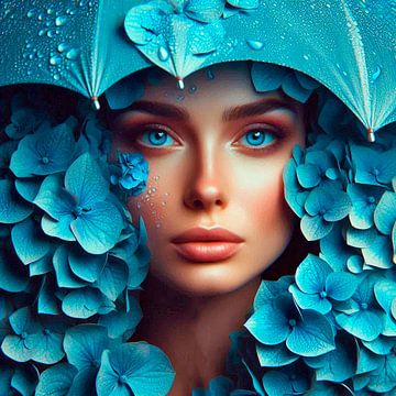 Het regent blauwe hortensia's. ( 3 ) van Ineke de Rijk