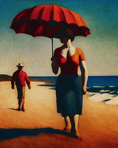 Vrouw neemt de leiding op het strand