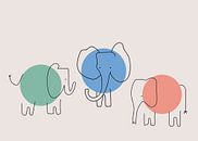 Drie olifanten, abstract, minimalistisch en kleurrijk. van Charlotte Hortensius thumbnail