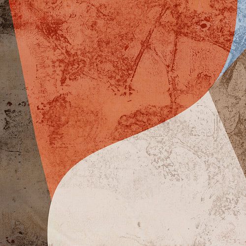 Abstracte vormen in oranje, bruin, wit en blauw