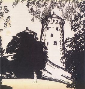 Alexander Bogomasow - Weibliche Silhouette vor dem Hintergrund des Schlosses (1911)