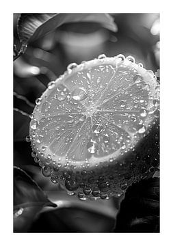 Close-up of a lemon skin with water droplets by Felix Brönnimann