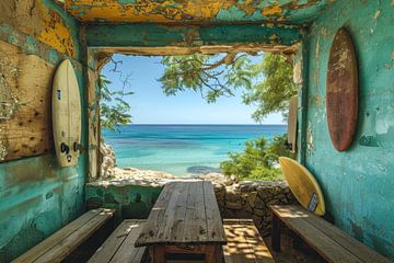 Photo of a rustic beach cabin with surfboards by BowiScapes abstract and digital art