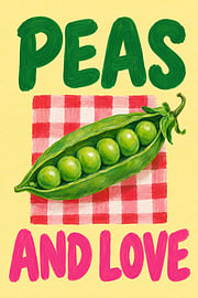 Peas And Love – Erbsenschote auf Buttergelb von Albert Klee