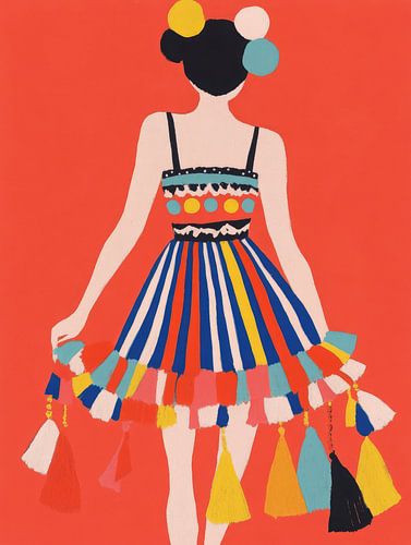 Vrouw met kleurrijke pom poms