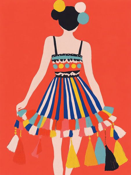 Femme avec des pompons colorés par Franka Poulain
