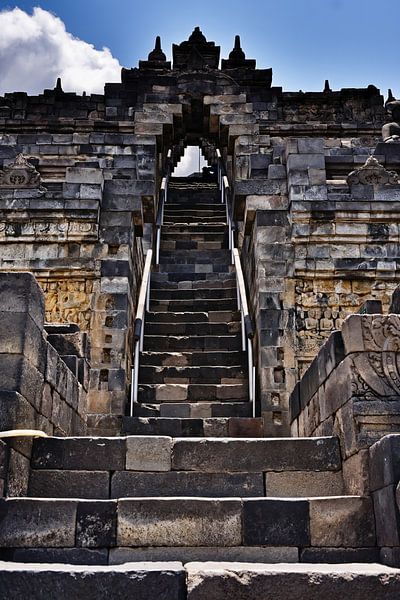 Sacred staircase leading to the summit of Borobudur by Frank Photos