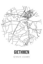 Giethmen (Overijssel) | Carte | Noir et blanc sur Affiches de lieux