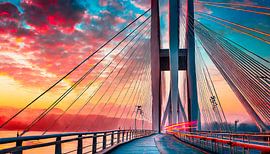 Brug met zonsondergang
