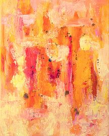 Abstrait en jaune, orange et rose sur Maria Meester