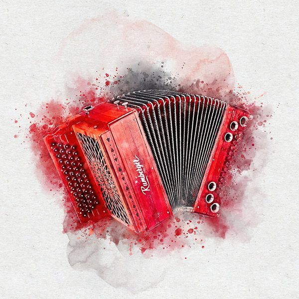 Peinture à l'aquarelle de l'accordéon rouge par Andreea Eva Herczegh