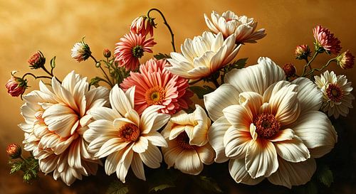 een kleurrijk warm herfst beeld van pioenrozen bloemen.