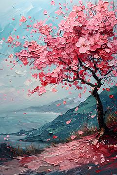 Roze Schilderij | Boom Schilderij | Bloesem Schilderij van AiArtLand