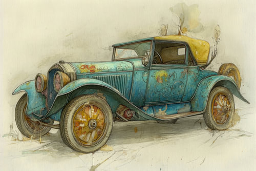 Detailed drawing of a vintage car 