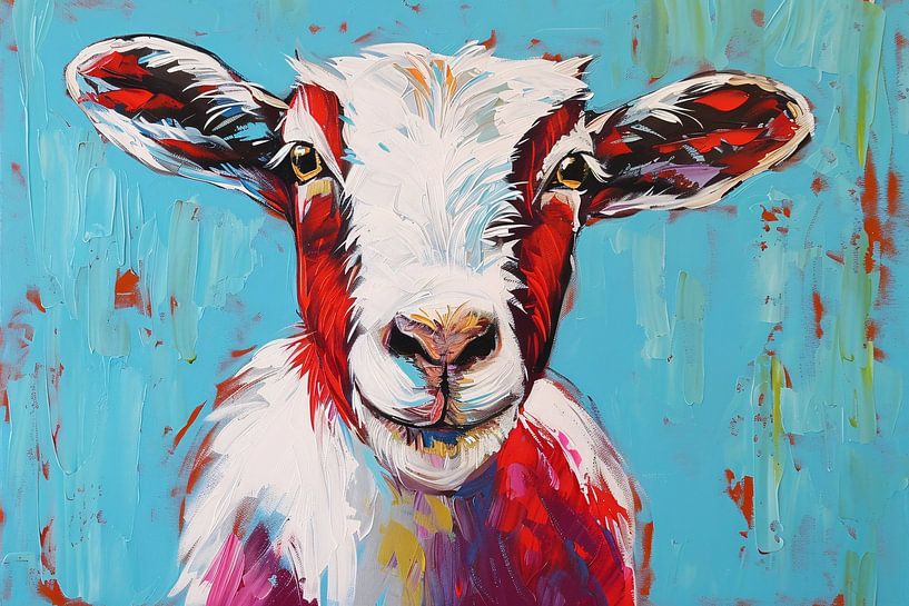 Expressive colourful goat art on vibrant background by Art & Soul Creations