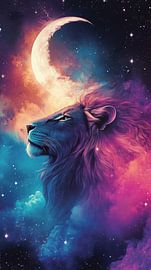 Leo in Cosmic Light under Moon and Stars by Eva Lee