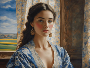 Porträt einer Dame in einem delfterblauen Kleid