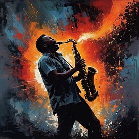 Silhouette abstraite de saxophoniste - Expressive Music Art sur MIROKKU
