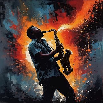 Abstrakte Saxophonist Silhouette - Ausdrucksstarke Musik Kunst