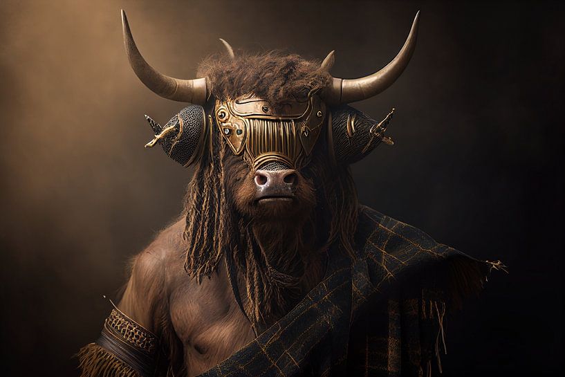 Portrait of a Scottish highlander as a general by Digitale Schilderijen