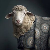 Sheep wrapped in warm woollen blanket